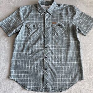 Orvis Mens Button Up Collar Short Sleeve Shirt Size Medium Gray Pockets Classic